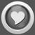 A grayscale icon featuring a central heart shape surrounded by concentric circular rings with varying shades of gray.