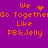 Purple background with orange pixelated text reading "We Go Together Like PB&Jelly" in two identical vertical , one featuring a heart symbol and the other dots