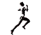 Black silhouette of a running figure in multiple poses across three , each showing sequential motion frames on white background
