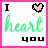 A 3x2 contact sheet of six animated frames showing variations of the phrase "I heart you" with different colors and a pixelated pink heart symbol in some frames.