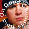 six identical showing a person with tattoos, wearing a bandana and earrings against a red background