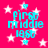 Bright pink background with white stars and cyan text reading "first middle last" in pixelated font, with small cyan hearts scattered throughout.