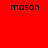 Red background with four 'mason' text instances and two white circular light effects in a