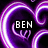 Purple and white neon swirls form a heart shape with text overlays reading BEN, 1992-2009, and I LOVE YOU.