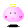 Pixelated pink character with yellow bow, red X cheeks, black eyes, and small mouth in various expressions on gray background.