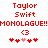 Red pixelated text and symbols on white background: 'Taylor Swift' above 'MONOLAGUE!!MONOLAGUE!!' with '<3' and heart symbols below.