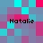 Pixelated of cyan, magenta, and purple squares with four instances of the text 'Natalie' in black pixelated font