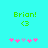 Green text 'Brian!' above a green heart symbol, with pink and purple flower icons below on cyan background.