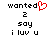 Pixelated text and symbols on white background with red heart symbol replacing 'e' in 'wanted' on left side.