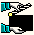 Pixelated character with teal and purple accents, yellow checkered square, black body, and white base, transitioning from side view to front view.