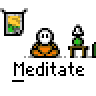 A 3x3 contact sheet of nine animated frames showing a pixel art monk meditating with varying visual effects across the sequence.