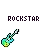 Pixelated guitar icon with gradient colors and changing text above it, displayed in a