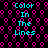 Pixelated cyan text "Color In The Lines" repeats across a black background with pink hexagonal patterns.