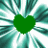 Green heart symbol above dark gray letters spelling CELEBRATE on a teal and white radial patterned background.