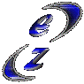stylized 'ez' icons in multiple colors with animated particle effects showing disintegration and reassembly