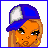 Animated contact sheet of a pixelated cartoon character in blue and orange with text "Blazin Hunnie" across multiple frames showing facial expressions, pose changes, and object interactions.