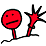 Red pixelated figure with neutral expression and black limbs stands beside a red starburst shape on white background, next to orange text reading THE SOUND OF URCHIN.
