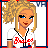 Pixel art contact sheet showing multiple frames of a blonde female character in a Braves-themed sports uniform with red, white, and blue colors, stars, and text elements.