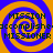Four identical pixelated spiral patterns with orange and blue colors, each containing text reading "MISSION accomplished MISSIONER" in dark green block letters.