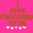 Pixelated brown text on bright pink background reads 'i love chocolate milk' with white and pink hearts below, two versions differ in heart color sequence.