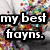 six text-based icons with black outlines on a colorful pixelated background, displaying names and phrases in white blocky font