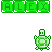 Green pixelated text 'ALEX' in various fragmented arrangements above green turtle icons on white background.