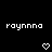Pixelated white text 'raynna' on black background with two pixel hearts below, one heart has a missing segment.