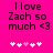 A bright pink background displays black pixelated text reading "I love Zach so much <3" above a of five white and pink pixelated hearts