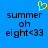 Yellow pixelated heart symbol above black text reading 'summer oh eight<33' on solid blue background.