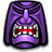 Pixelated purple mask icon with sharp teeth, red mouth interior, and black outlines on a gray background.