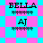 Pixelated text 'BELLA' and 'AJ' on a checkered background with cyan and pink squares, showing two distinct animation states.