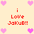Pixelated icon with repeated text and heart symbols on a light background.