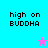 Four display 'high on BUDDHA' text with a small star icon; the top-right and bottom-left stars change color between cyan and pink