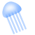 Two pixelated blue jellyfish with translucent bell shapes and white-tinted tentacles against a solid gray background.