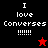 Four display 'I love Converses !!!!!' text with star symbols; top-left has black background and red star, bottom-right has dark red background and white star