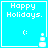 Blue square icon with white text 'Happy Holidays.' and a smiley face, featuring an animated snowman on the right side.