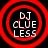 Four red concentric circles with white text "DJ CLUE LESS" inside each circle, arranged in a on black background