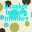 Pixelated icon with cyan text reading 'baseket balling monkey' over a light background with scattered brown and green circles.