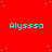 Red background with cyan text 'Alyssa' repeated in a pattern, scattered cyan dots, and a gray rectangle in the bottom-right corner