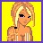 Pixel art contact sheet showing four frames of an animated buddy icon featuring a cartoon woman in sports attire with text elements.