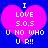 Two identical pixelated pink hearts on blue background with white text reading "I LOVE S.O.S U NO WHO U R!!" in blocky font.