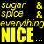 A static contact sheet of 9 frames showing a text-based animation with yellow and white pixelated text on black background, featuring repeated phrases "sugar spice", "everything", "NICE", "wasn't made for only", and "GIRLS" in varying combinations across the grid.