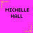 Bright pink background with repeated 'MICHELLE HALL' text and yellow/pink star animations in pixelated style.