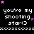 Black background with white pixelated text 'you're my shooting star<3' repeated in a , surrounded by pink and purple stars