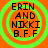 Four identical circular icons with orange backgrounds and green concentric rings, each displaying text "ERIN AND NIKKI B.F.F." in black block letters.