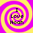 Four identical spiral patterns with yellow and magenta stripes, each containing the text "I Love Noah" in black pixelated font.