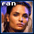 Pixelated portrait of a person with dark hair and light skin, featuring white text 'Fan' in the top-left corner against a blue border.