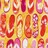 Pixelated grid of colorful abstract shapes in red, orange, yellow, and purple tones on a yellow background.