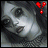 Pixelated grayscale portrait of a person with dark hair and a checkered pattern, featuring a red pixelated heart symbol with a drop below it in the top-right corner.
