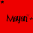 Red background with repeated 'Mayan' text and scattered black stars, some of which animate to change position across frames.